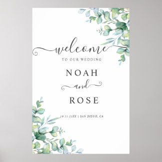 Poster Élégant Panneau de Bienvenue de Mariage à la Verdu