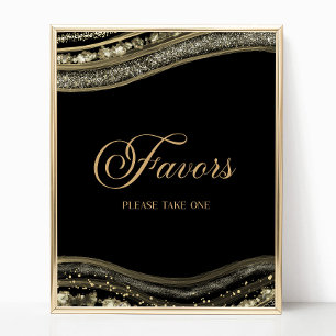 Poster Élégant panneau de cadeaux de fête en agate noire 