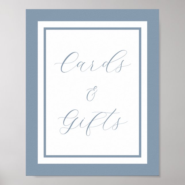 Poster Élégant Panneau de Cartes et Cadeaux en Bleu Pouss (Devant)