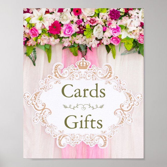 Poster Élégant panneau de cartes et cadeaux floraux rose  (Devant)