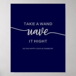 Poster Élégant panneau de mariage bleu marine argenté 'Pr