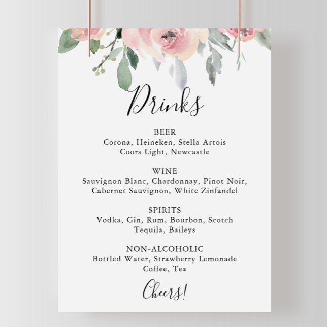 Poster Élégant panneau de menu de boissons de mariage flo (Créateur téléchargé)