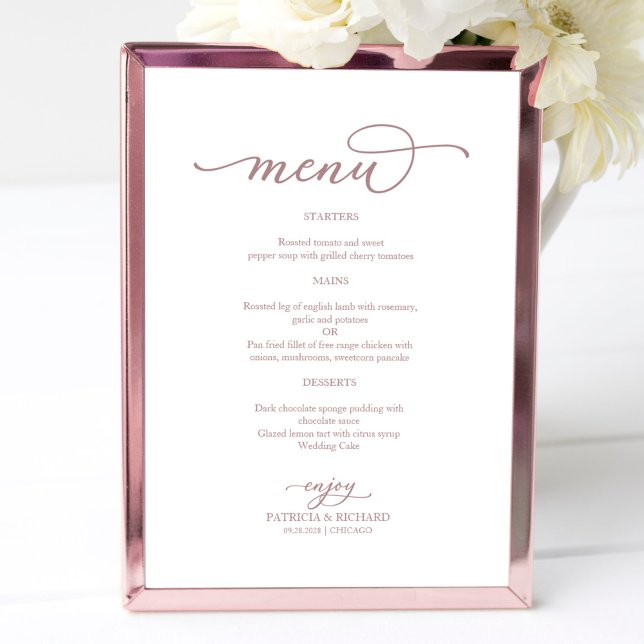 Poster Élégant panneau de menu de mariage à l'écriture en (Créateur téléchargé)