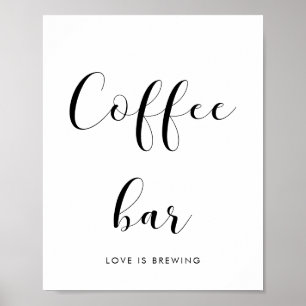 Poster Élégant panneau mariage de bar café noir et blanc