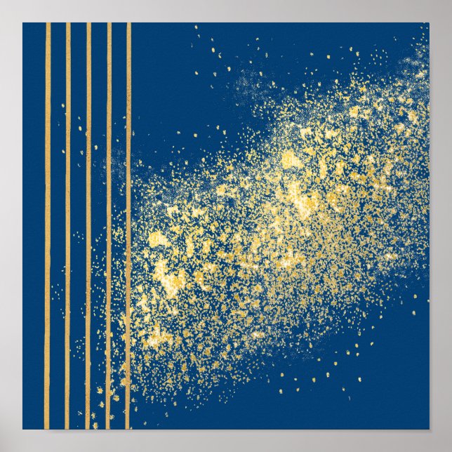 Poster Élégant papier d'affiche bleu et or rayures (Matte (Devant)