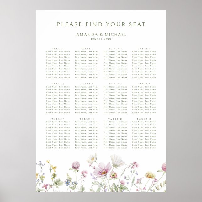 Poster Élégant Pastel Doux Mariage Floral (Devant)