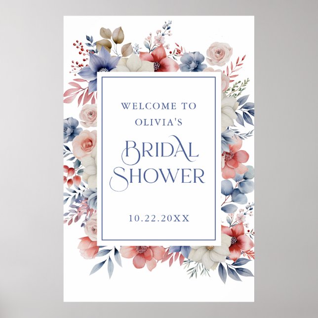 Poster Elégant Pastel Floral Fête des mariées Bienvenue (Devant)