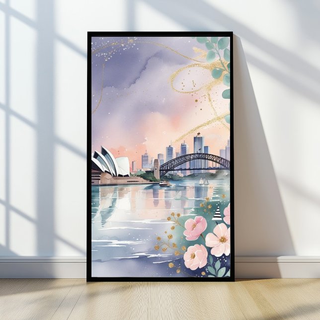 Poster Elégant Pastel Sydney Skyline Watercolor Imprimer (Créateur téléchargé)