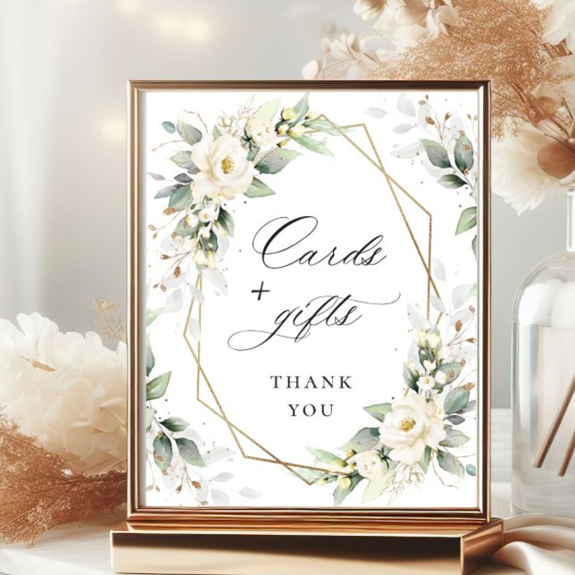 Poster Elégant Pastel White Roses Cartes et Cadeaux (Créateur téléchargé)