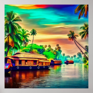 Poster Elégant paysage naturel du Kerala de cocotiers