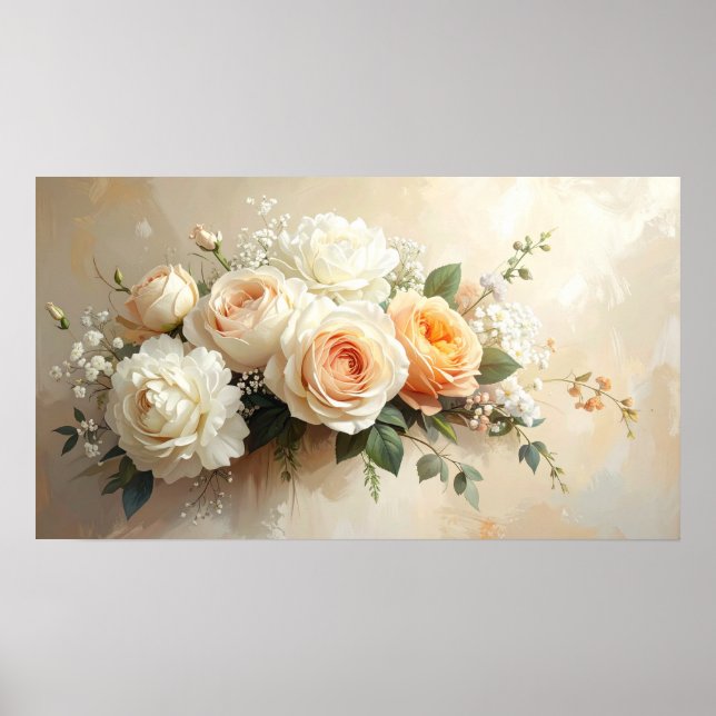Poster Elegant Peach & Cream Rose Bouquet: Romantic Paint (Devant)