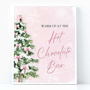 Poster Élégant Pink Bows Christmas Tree Hot Chocolate Bar