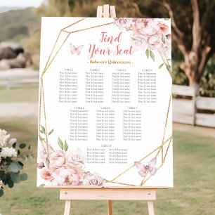 Poster Élégant Pink Gold Floral Quinceañera Seating Chart