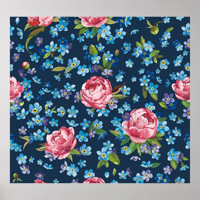 Poster Élégant Pink Peonies Arrière - plan rétro (Devant)