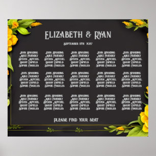Poster Elégant plan de table Mariage Floral Jaune