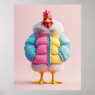 Poster Élégant poulet en veste à poitrine d'hiver colorée