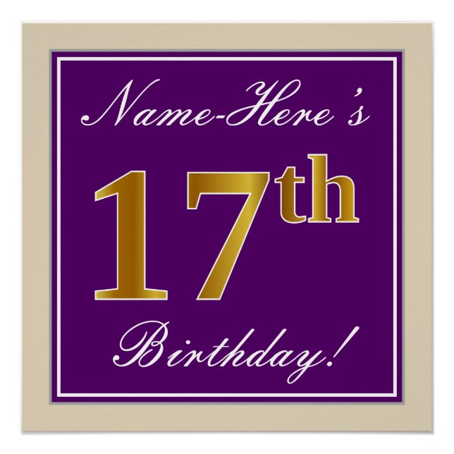 Poster Elégant, pourpre, Faux Gold 17ème anniversaire + N (Devant)