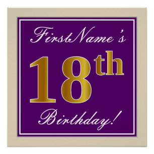 Poster Elégant, pourpre, Faux Gold 18ème anniversaire + N