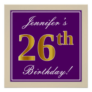Poster Elégant, pourpre, Faux Gold 26ème anniversaire + N