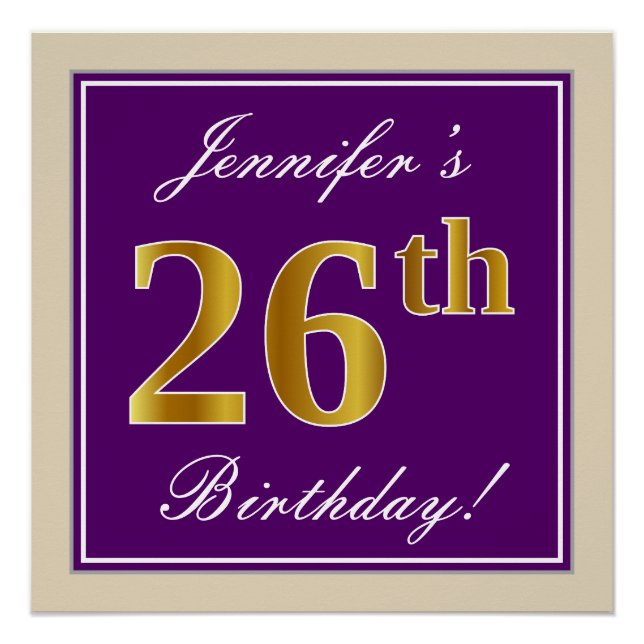 Poster Elégant, pourpre, Faux Gold 26ème anniversaire + N (Devant)