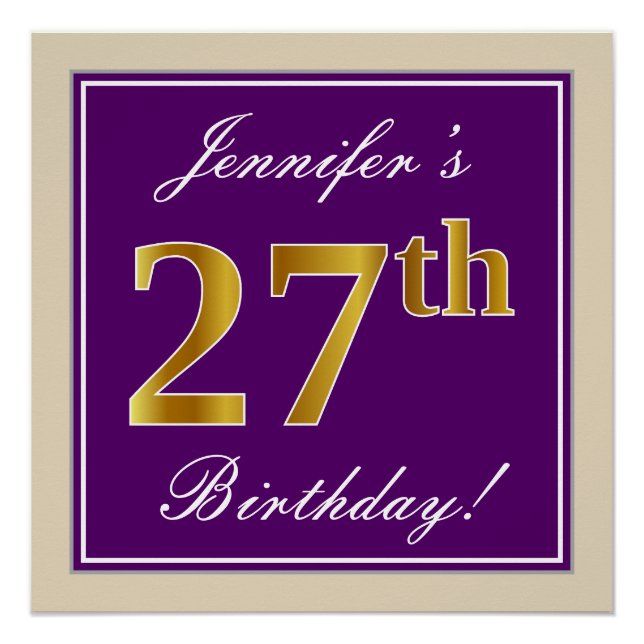 Poster Elégant, pourpre, Faux Gold 27ème anniversaire + N (Devant)