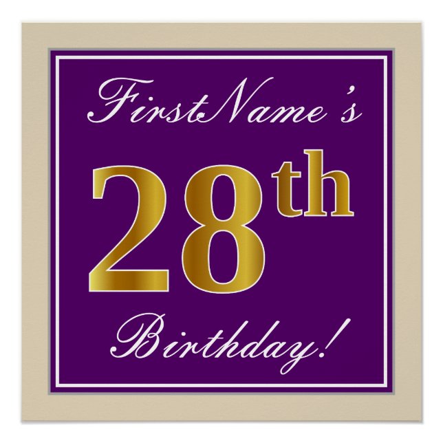 Poster Elégant, pourpre, Faux Gold 28ème anniversaire + N (Devant)