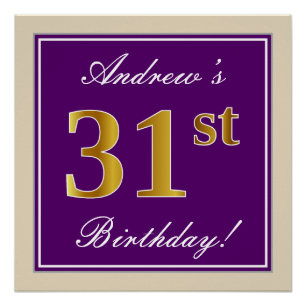Poster Elégant, pourpre, Faux Gold 31e anniversaire + Nom