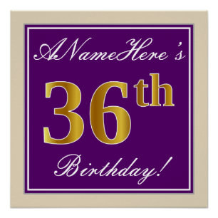 Poster Elégant, pourpre, Faux Gold 36ème anniversaire + N