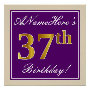 Poster Elégant, pourpre, Faux Gold 37ème anniversaire + N
