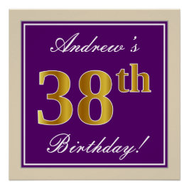 Poster Elégant, pourpre, Faux Gold 38ème anniversaire + N