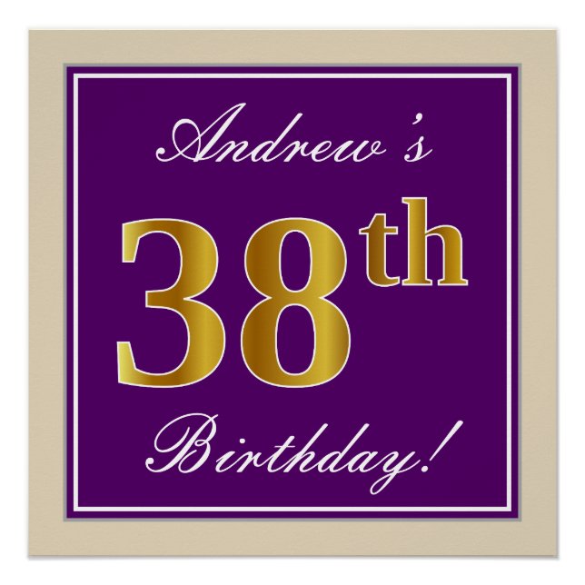 Poster Elégant, pourpre, Faux Gold 38ème anniversaire + N (Devant)