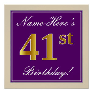 Poster Elégant, pourpre, Faux Gold 41ème anniversaire + N