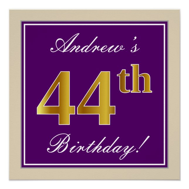 Poster Elégant, pourpre, Faux Gold 44ème anniversaire + N (Devant)