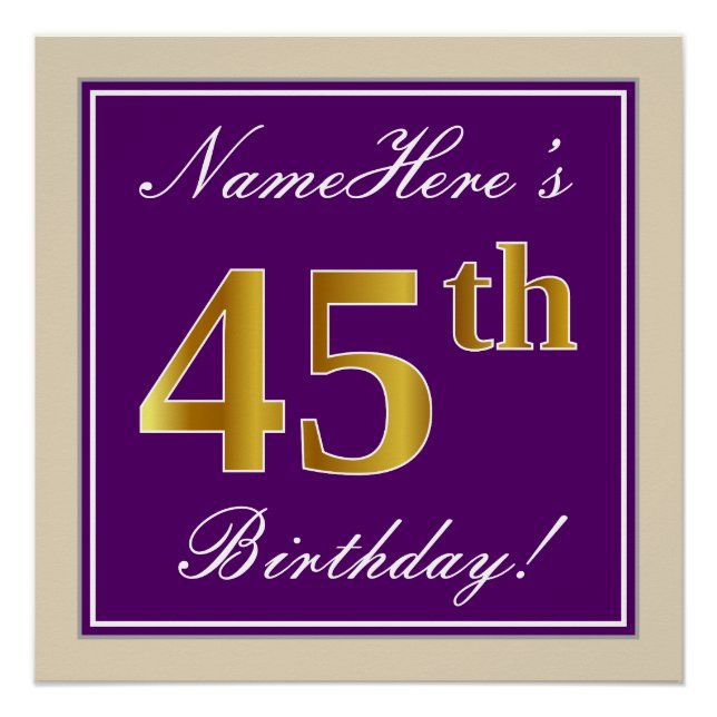 Poster Elégant, pourpre, Faux Gold 45ème anniversaire + N (Devant)