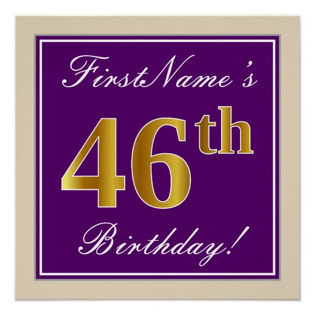 Poster Elégant, pourpre, Faux Gold 46ème anniversaire + N (Devant)
