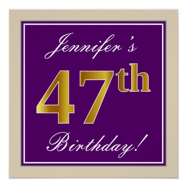 Poster Elégant, pourpre, Faux Gold 47ème anniversaire + N (Devant)