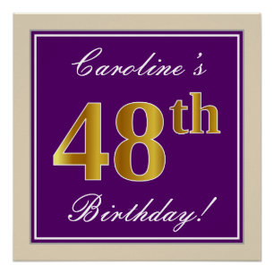 Poster Elégant, pourpre, Faux Gold 48ème anniversaire + N