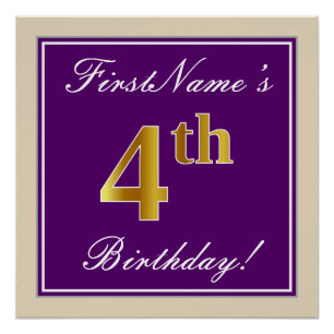 Poster Elégant, pourpre, Faux Gold 4ème anniversaire + No