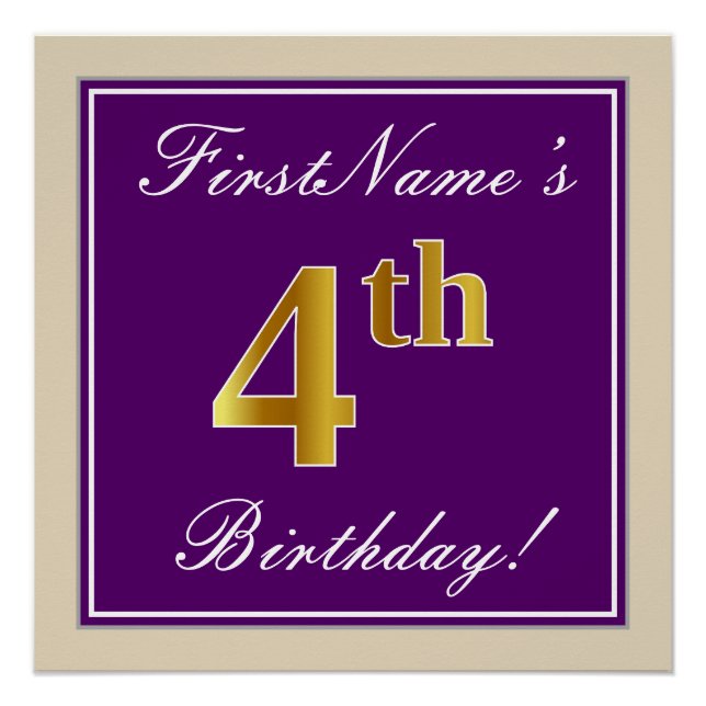 Poster Elégant, pourpre, Faux Gold 4ème anniversaire + No (Devant)