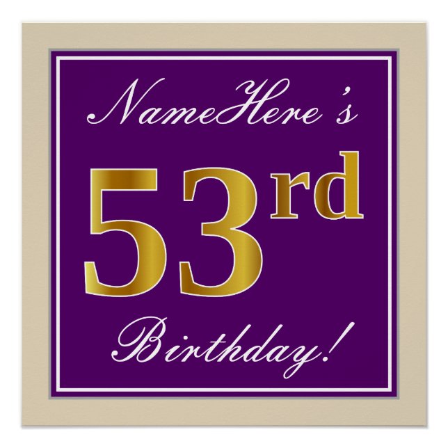 Poster Elégant, pourpre, Faux Gold 53ème anniversaire + N (Devant)