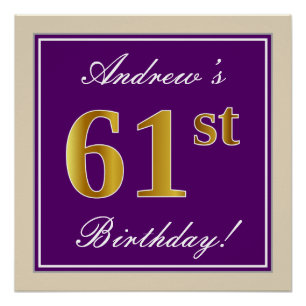 Poster Elégant, pourpre, Faux Gold 61ème anniversaire + N
