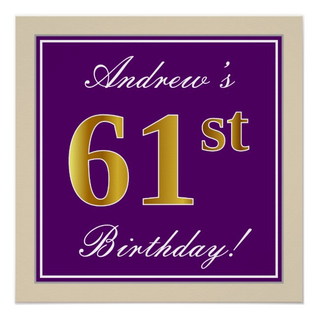 Poster Elégant, pourpre, Faux Gold 61ème anniversaire + N (Devant)