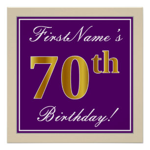 Poster Elégant, pourpre, Faux Gold 70e anniversaire + Nom