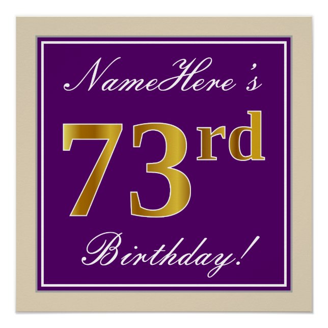 Poster Elégant, pourpre, Faux Gold 73ème anniversaire + N (Devant)