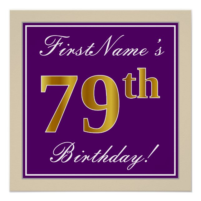Poster Elégant, pourpre, Faux Gold 79e anniversaire + Nom (Devant)