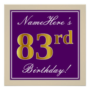 Poster Elégant, pourpre, Faux Gold 83ème anniversaire + N