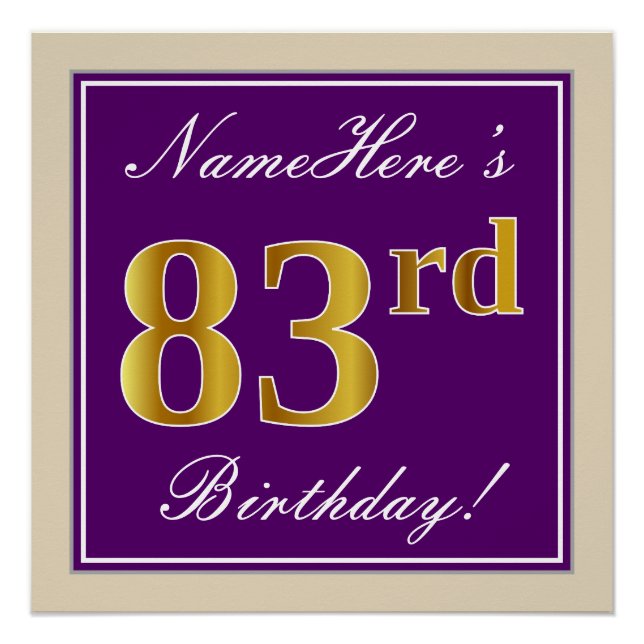 Poster Elégant, pourpre, Faux Gold 83ème anniversaire + N (Devant)