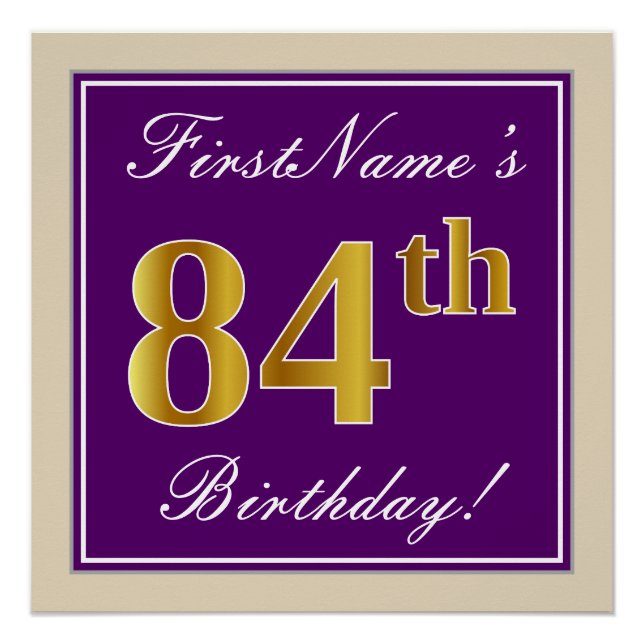 Poster Elégant, pourpre, Faux Gold 84ème anniversaire + N (Devant)