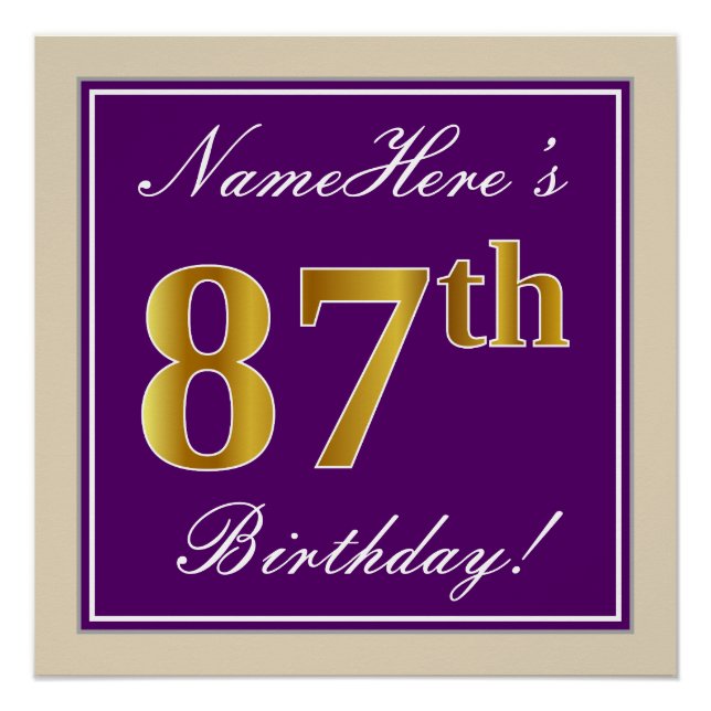 Poster Elégant, pourpre, Faux Gold 87ème anniversaire + N (Devant)