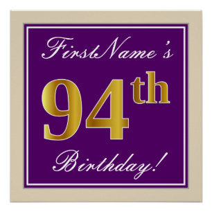 Poster Elégant, pourpre, Faux Gold 94ème anniversaire + N